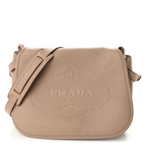 PRADA Vitello Daino Embossed Logo Flap Shoulder Bag